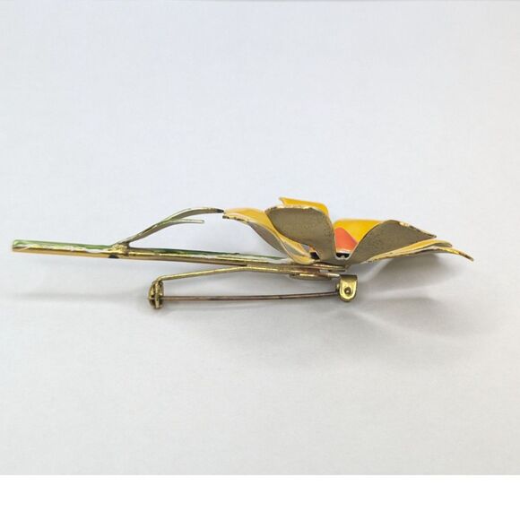 Vintage Original By Robert Enamel Flower Brooch Pin Yellow Orange Daisy Signed - Picture 10 of 10